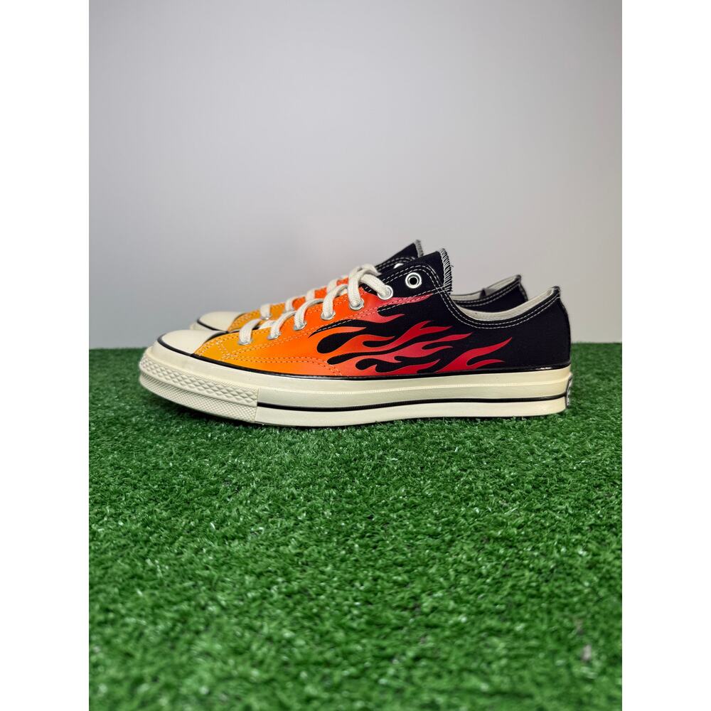 Classic Low-Top Flame Canvas Sneakers - Black/Orange
